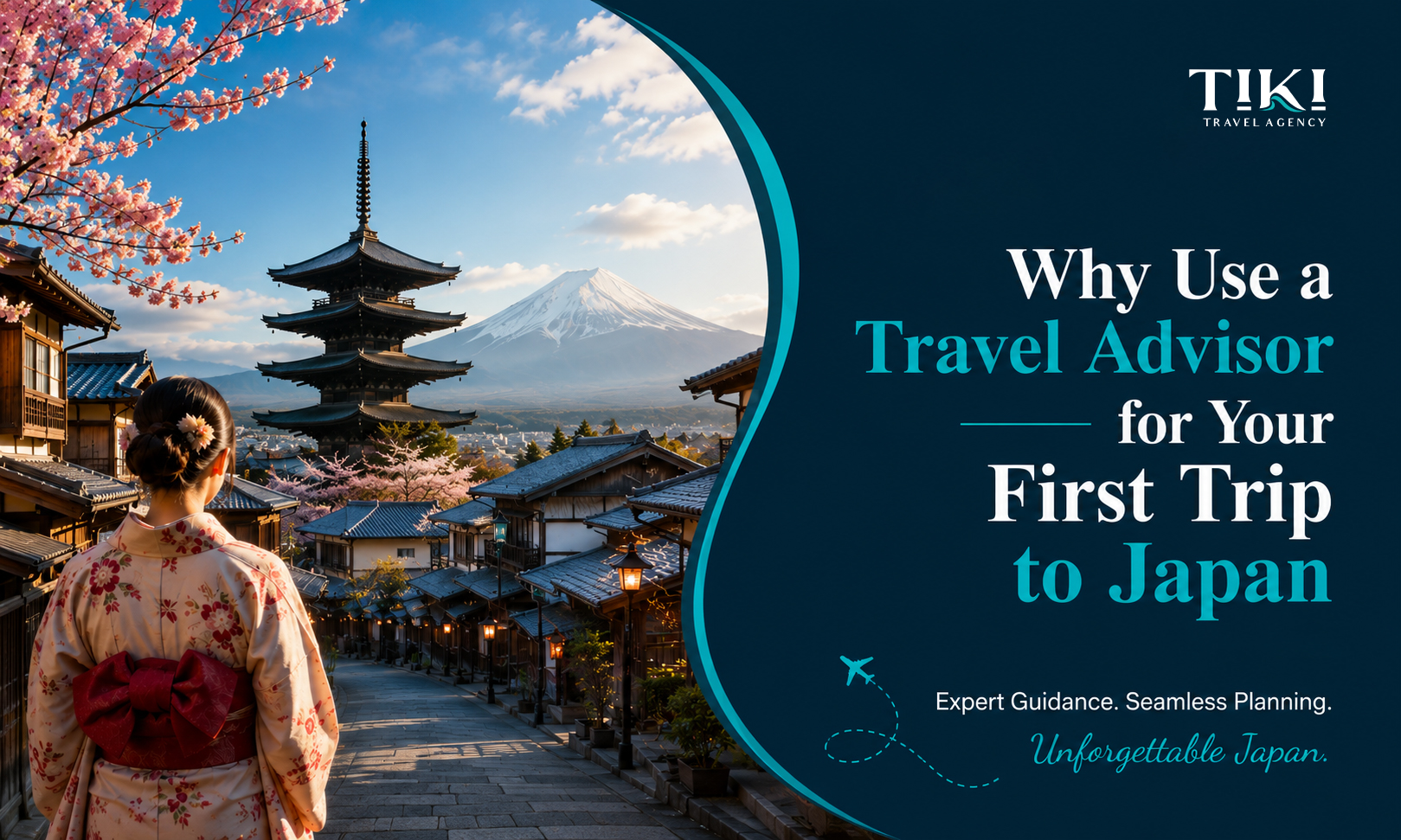 Why Use a Travel Advisor for Your First Trip to Japan Traveler overlooking a traditional Japanese town with Mount Fuji in the background, illustrating the benefits of using a travel advisor for planning a first trip to Japan.